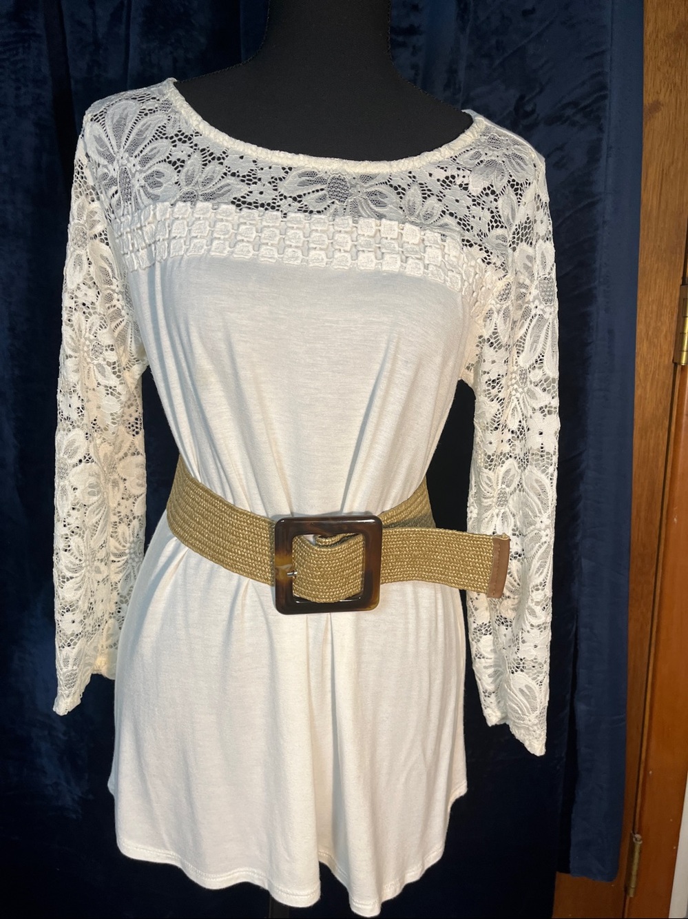 Creamy White Blouse with Lace Sleeves